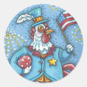 4E VAN DE PATRIOTISCHE ROOSTER VAN JULI RAND * Dat Ronde Sticker