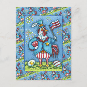4E VAN JULY ROOSTER, FUNNY PATRIOTIC CHICKEN FEESTDAGENKAART