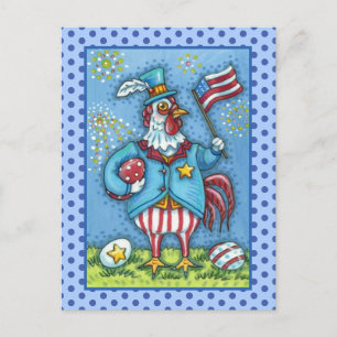 4E VAN JULY ROOSTER, FUNNY PATRIOTIC CHICKEN FEESTDAGENKAART