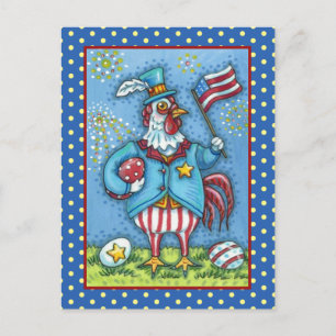 4E VAN JULY ROOSTER, FUNNY PATRIOTIC CHICKEN FEESTDAGENKAART