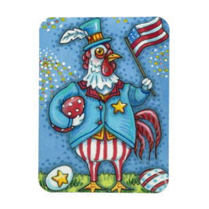 4E VAN JULY ROOSTER, FUNNY PATRIOTIC CHICKEN MAGNEET