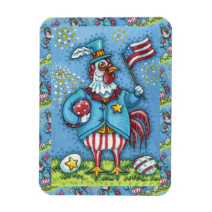 4E VAN JULY ROOSTER, FUNNY PATRIOTIC CHICKEN MAGNEET