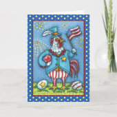 4E VAN JULY ROOSTER, FUNNY PATRIOTIC CHICKEN Verse Feestdagen Kaart (Voorkant)