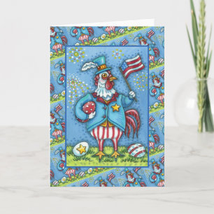 4E VAN JULY ROOSTER, FUNNY PATRIOTIC CHICKEN Verse Feestdagen Kaart
