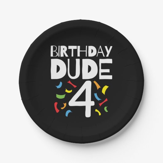 4e verjaardag 4 jaar oud jongensfeestje verjaardag papieren bordje (Voorkant)