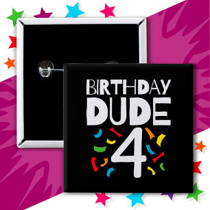 4e verjaardag 4 jaar oud jongensfeestje verjaardag vierkante button 5,1 cm