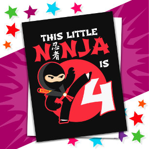 4e Verjaardag 4 Jaar Oud Kinder Feest Little Ninja Briefkaart