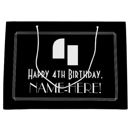 4e verjaardag ~ Art Deco Geïnspireerde look "4" + Groot Cadeauzakje (Voorkant)