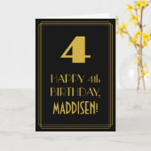 4e verjaardag ~ Art Deco Geïnspireerde look "4" & Kaart (Gele Bloem)