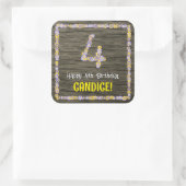 4e verjaardag: Bloemennummer, Faux Wood Look, Naam Vierkante Sticker (Tas)