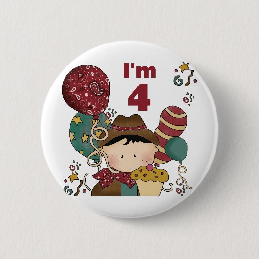 4e verjaardag Cowboy Tshirts en geschenken Ronde Button 5,7 Cm (Voorkant)