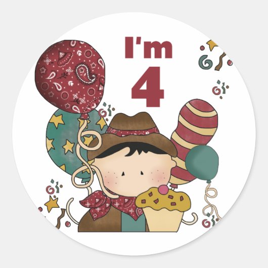 4e verjaardag Cowboy Tshirts en geschenken Ronde Sticker (Voorkant)