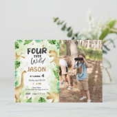 4e verjaardag, Dinosaurus Verjaardag Foto Kaart (Staand voorkant)