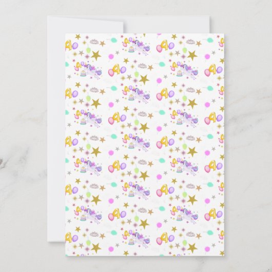 4e verjaardag eenhoorn met taart uitnodiging (Achterkant)