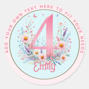 4e verjaardag Fairy Floral roze prinses sprookje Ronde Sticker