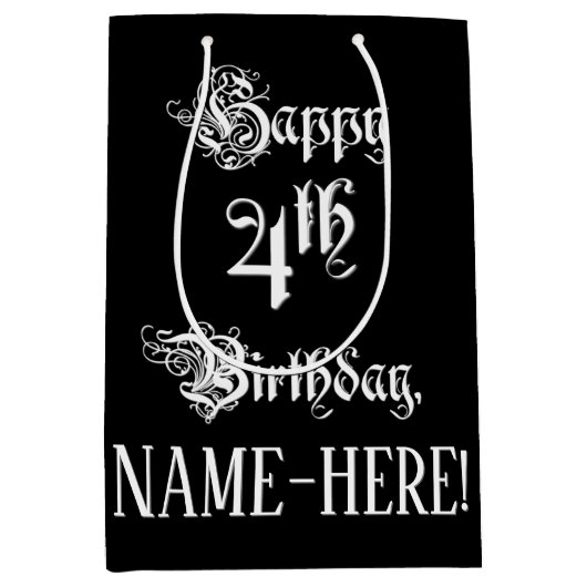 4e verjaardag: Fancy, elegant script + aangepaste  Medium Cadeauzakje (Voorkant)
