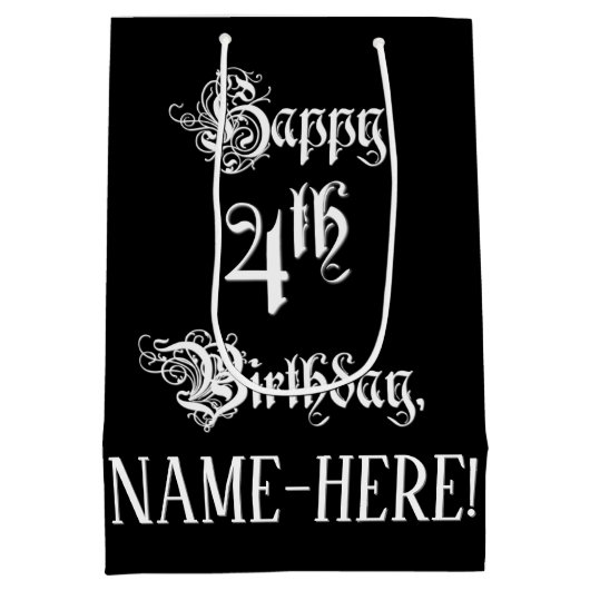 4e verjaardag: Fancy, elegant script + aangepaste Medium Cadeauzakje (Achterkant)