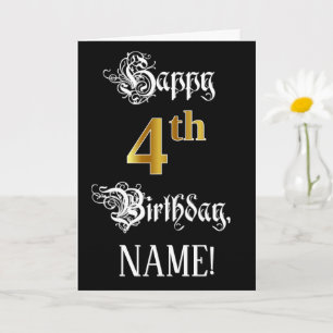 4e verjaardag — Fancy script; Faux Gold Kijk; naam Kaart
