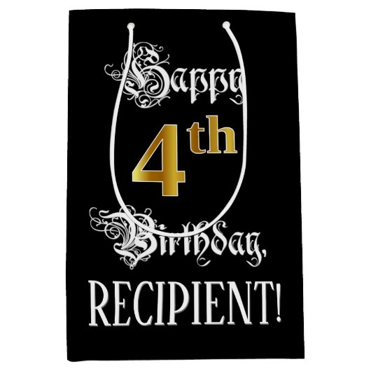 4e verjaardag ~ Fancy script; Faux Gold Kijk; naam Medium Cadeauzakje (Voorkant)