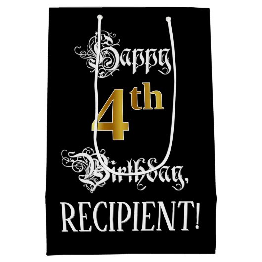 4e verjaardag ~ Fancy script; Faux Gold Kijk; naam Medium Cadeauzakje (Achterkant)