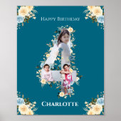 4e verjaardag Foto Blauwgroen Collage Blue Yellow Poster (Voorkant)