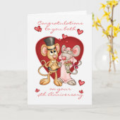 4e verjaardag gefeliciteerd -cute muizen anniver kaart (Gele Bloem)