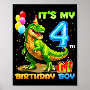 4e verjaardag gelukkig 4 jaar t-rex shirt jongens poster