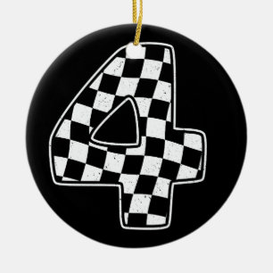 4e verjaardag geruite nummer 4 auto race vlag keramisch ornament