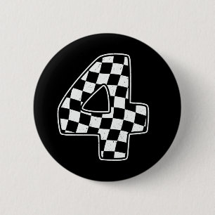 4e verjaardag geruite nummer 4 auto race vlag ronde button 5,7 cm