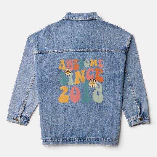 4e Verjaardag Geweldige sinds 2018 4 Jaar Oud Jong Denim Jacket (Achterkant)