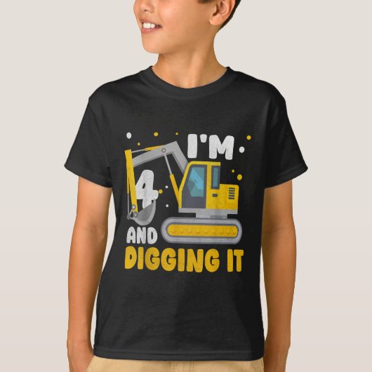 4e Verjaardag Jongen Digger Jongen Bouw Happy 4 Y T-shirt (Voorkant)