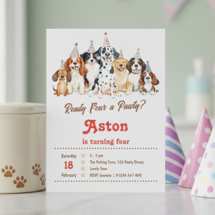 4e Verjaardag Klaar Voor Een Feestje Puppy Hond Th Kaart