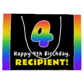 4e verjaardag: kleurrijke regenboog # 4, aangepast groot cadeauzakje (Achterkant)