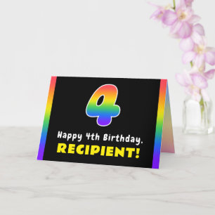 4e verjaardag: kleurrijke regenboog # 4, aangepast kaart
