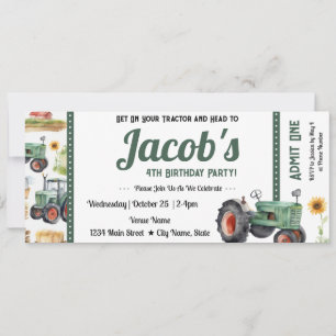 4e verjaardag Krijg je Tractor Ticket Boy Kaart