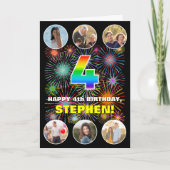 4e verjaardag: Leuke regenboog #, aangepaste naam  Kaart (Voorkant)