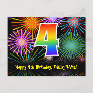 4e verjaardag – Leuke vuurwerkpatroon + Regenboog Briefkaart