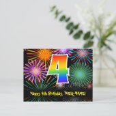 4e verjaardag – Leuke vuurwerkpatroon + Regenboog  Briefkaart (Staand voorkant)