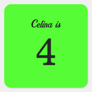 4e verjaardag Neon Green Custom Age Name Color Vierkante Sticker