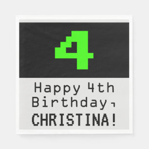 4e verjaardag - Nerdy / Geeky Style "4" & naam Servet