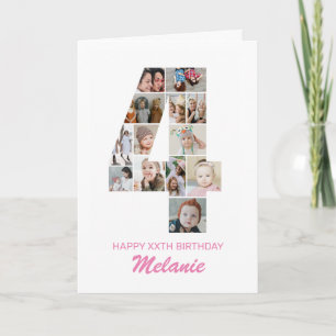 4e verjaardag nummer 4 fotocollage gepersonaliseer kaart