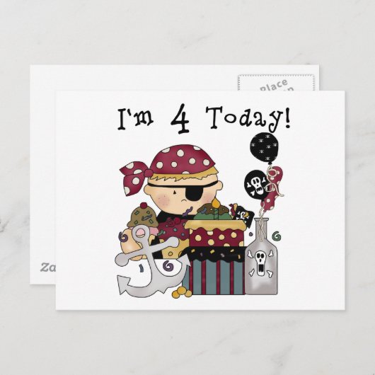 4e verjaardag Pirate Tshirts en geschenken Briefkaart (Voorkant / Achterkant)