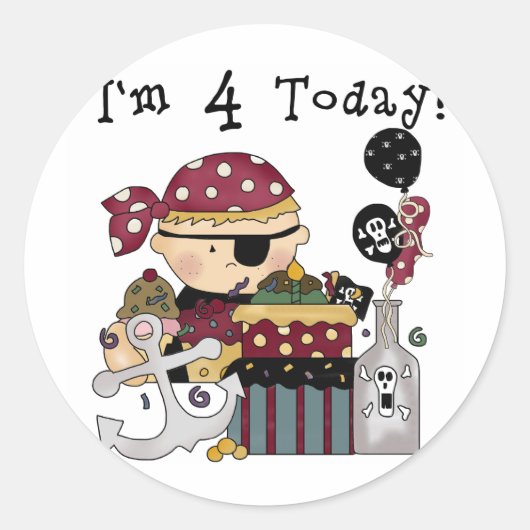 4e verjaardag Pirate Tshirts en geschenken Ronde Sticker (Voorkant)