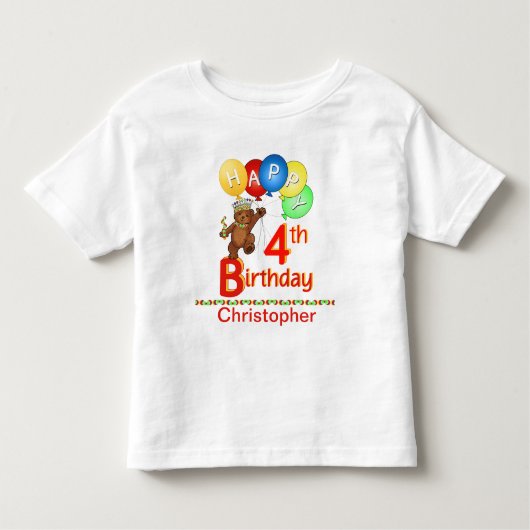 4e Verjaardag Regal Teddy Beary Aangepaste naam Kinder Shirts (Voorkant)