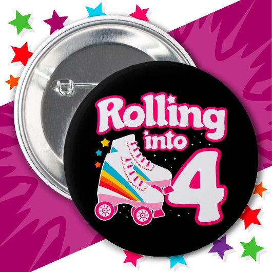 4e verjaardag rolschaatsen 4 jaar oud Schaats Ronde Button 5,7 Cm