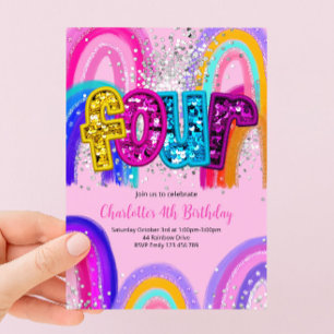 4e Verjaardag Sequins Regenboog Feest Uitnodiging