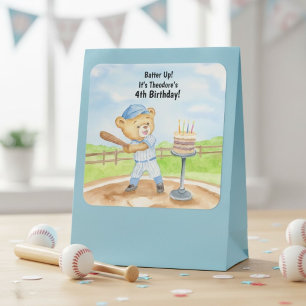 4e verjaardag Tee Ball Teddybeer honkbal Vierkante Sticker