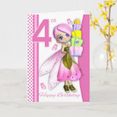 4e Verjaardag Tipsy Cake Fantasy Fairy Cutie Pie Kaart (Gele Bloem)