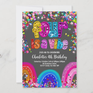 4e Verjaardag Uitnodiging Glitter Sequin Rainbow