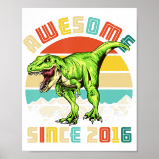 4e verjaardag van de 4-jarige jongen van Dinosaur  Poster